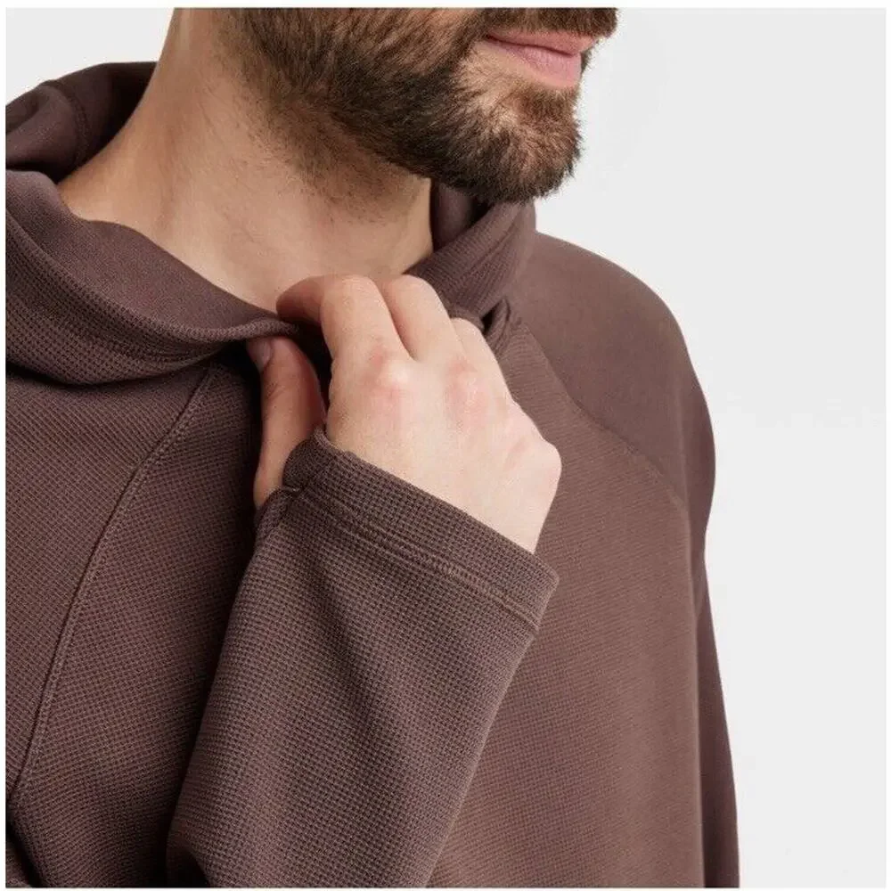 Heavy Waffle HOODED Sweatshirt All in Motion 2 pocket BROWN Thumbholes Sz Small